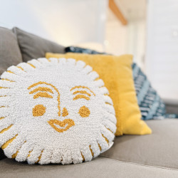 This Sunrise pillow adds the perfect amount of sunshine to the space and it brings a cheerful and uplifting vibe, spreading warmth and joy with its vibrant design